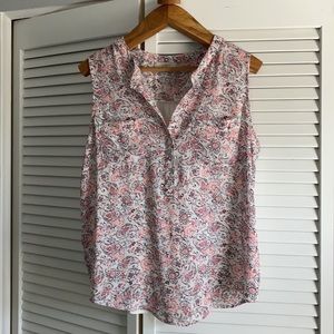 Loft outlet pink paisley mixed media sleeveless floral blouse. Size large EUC